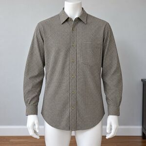 US Expedition Mens XL Brown Olive Check Plaid Button Up Shirt Cotton Outdoor